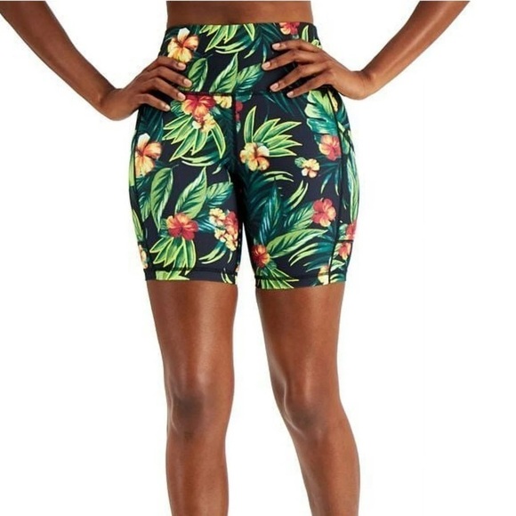 ID Ideology Compression 7" Bike Shorts Women's True Black Tropical Print - Picture 1 of 14